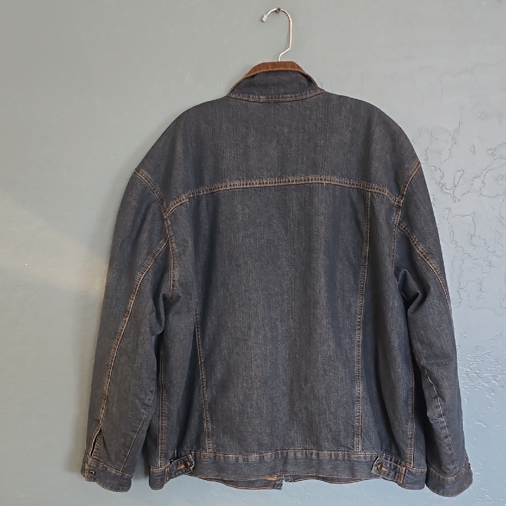 Wrangler Flannel Lined Men's Blue Denim Jacket with Tan Corduroy Collar - Picture 6 of 7